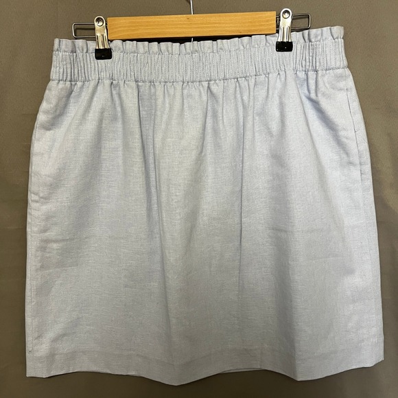 J. Crew Blue Size 12 Linen Blend Mini Skirt Elastic Waist Casual Lined w/Pockets - Picture 1 of 7